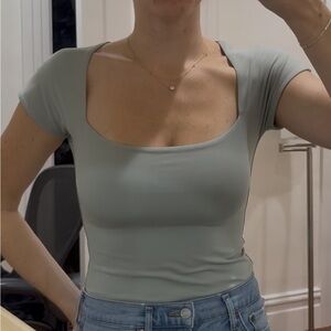 Aritzia Sage Green Square Neck Bodysuit